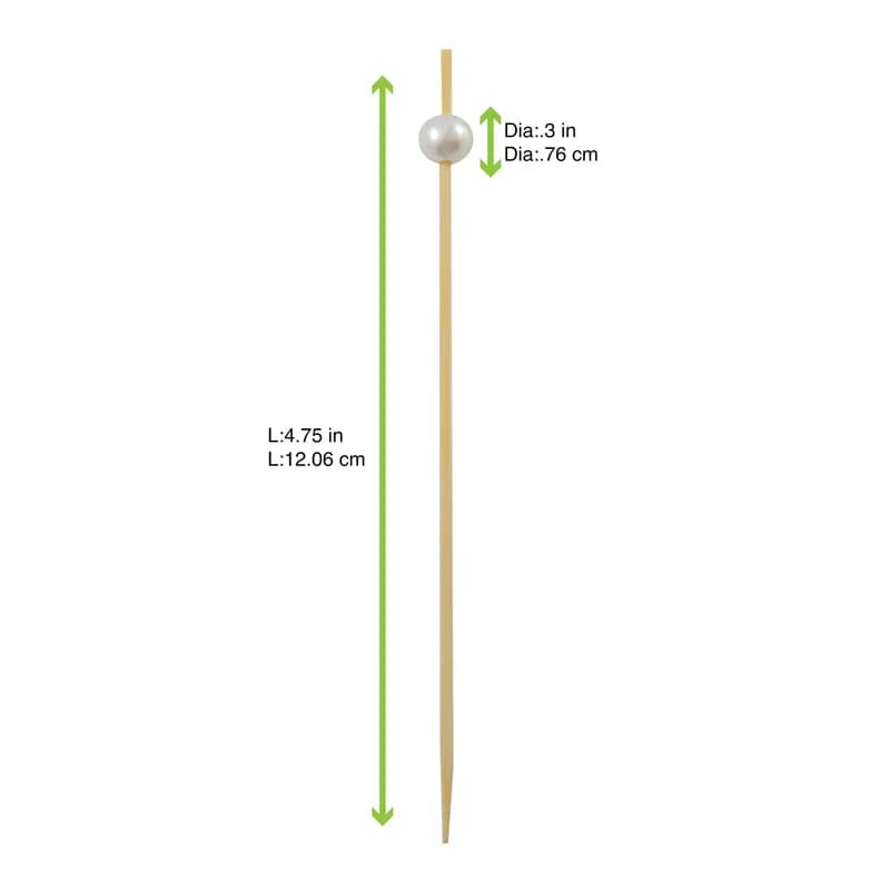 Pick 4.75 IN Bamboo Natural With White Pearl 100 Count/Pack 20 Packs/Case 2000 Count/Case