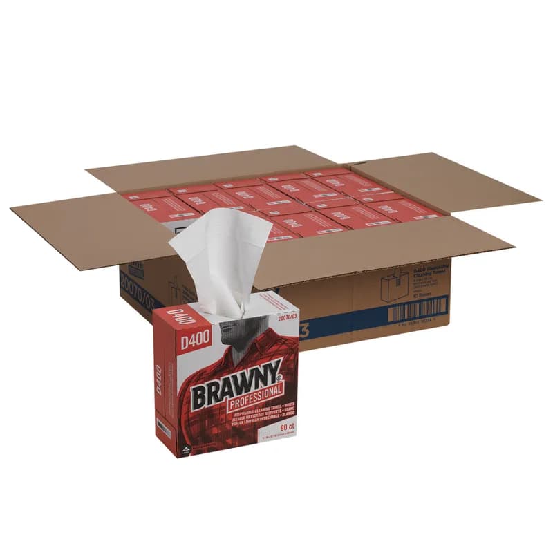 Brawny® Professional Cleaning Wipe 16.1X9.2 IN 1 DRC White Pop-Up Box 90 Sheets/Pack 10 Packs/Case 900 Sheets/Case