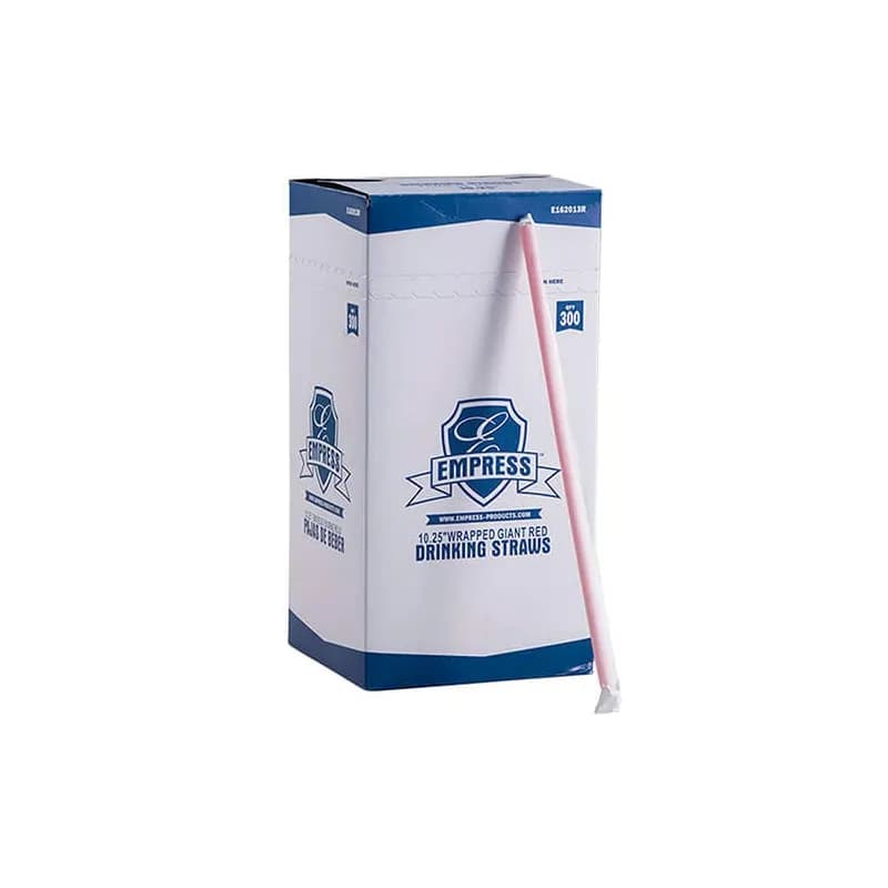 Giant Straw 10.25 IN Plastic Red Wrapped 300 Count/Box 4 Box/Case