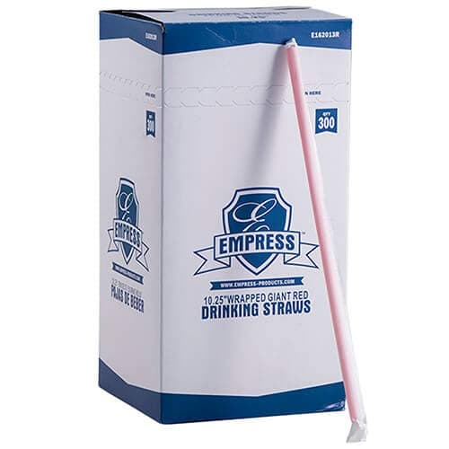 Giant Straw 10.25 IN Plastic Red Wrapped 300 Count/Box 4 Box/Case