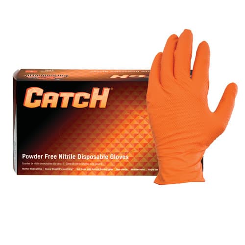Catch® Gloves XXL Orange 9MIL Nitrile Powder-Free Pyramid Grip® 100 Count/Box 10 Box/Case