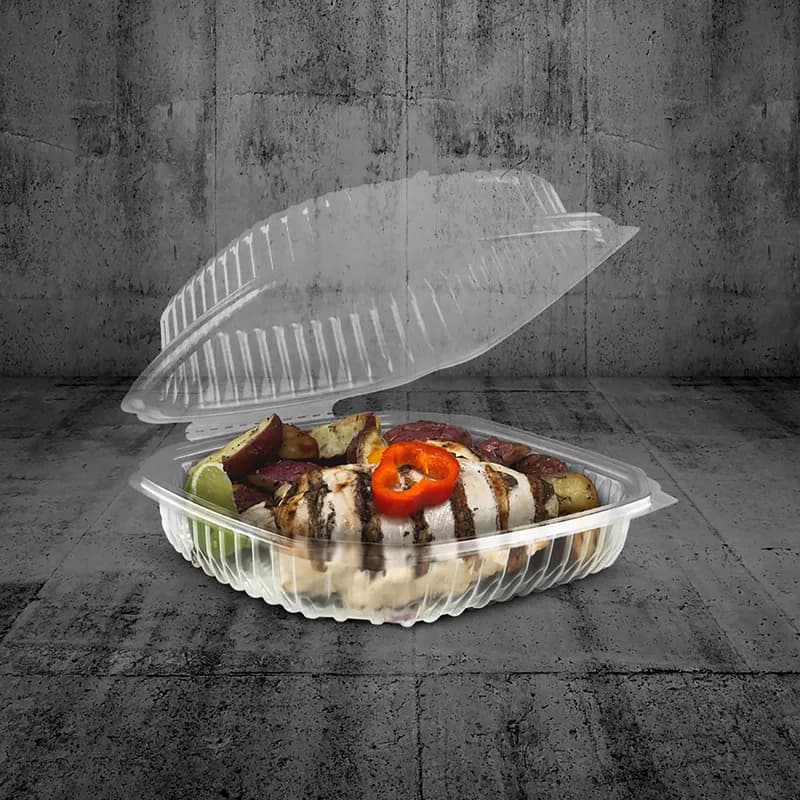 Take-Out Container Hinged 8X8 IN Plastic Square 200/Case