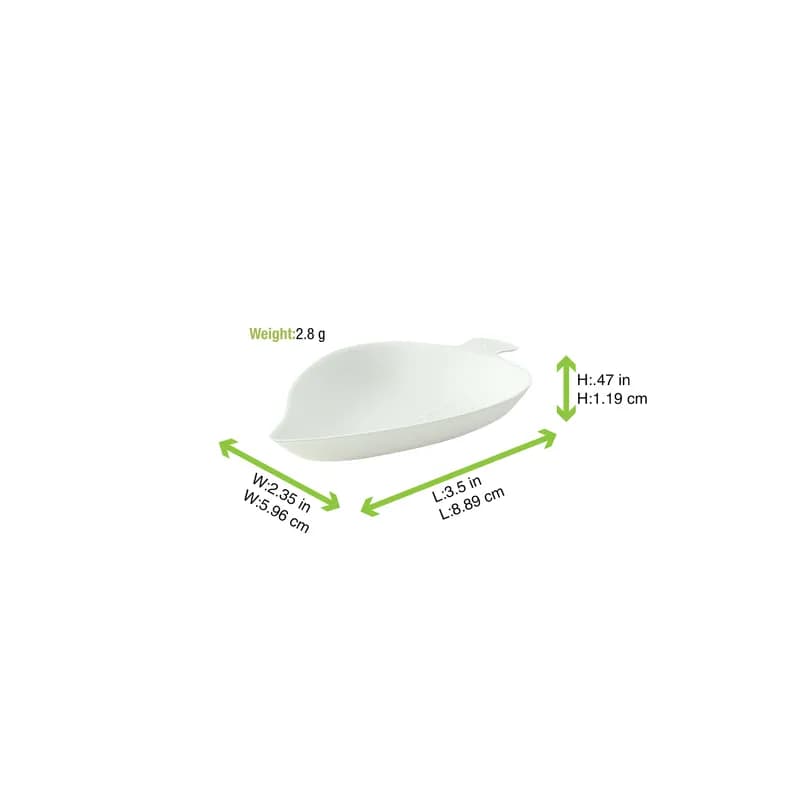 Bionchic Dish 3.5X2.35X0.47 IN Sugarcane White Leaf 50 Count/Pack 6 Packs/Case 300 Count/Case