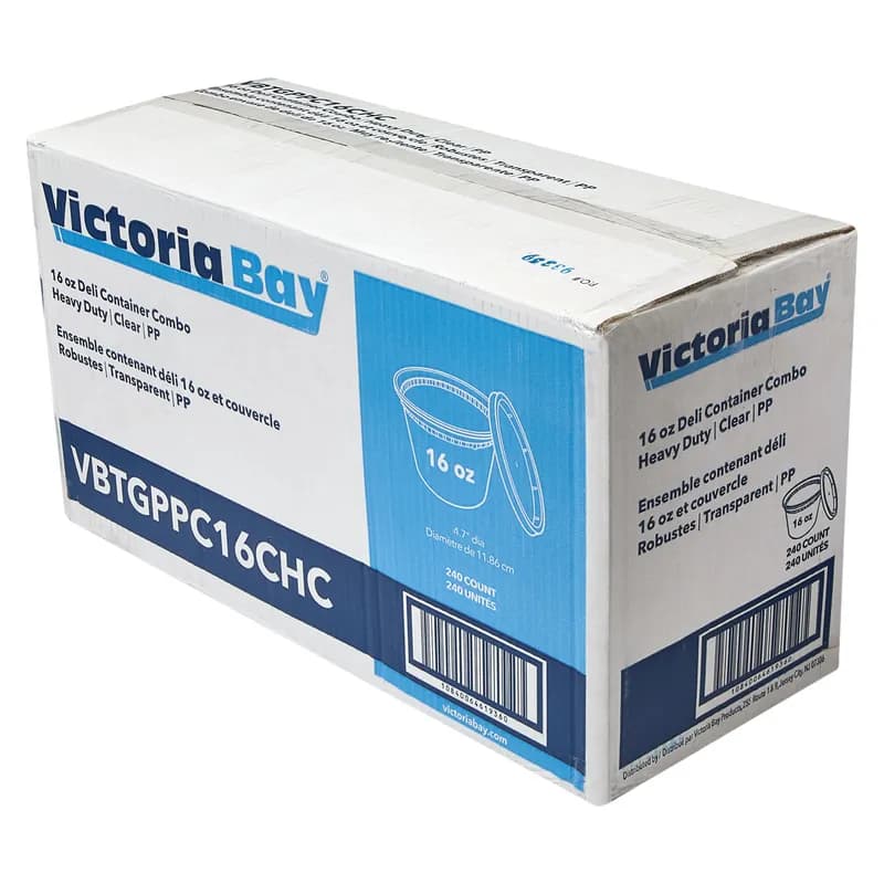 Victoria Bay Deli Container Base & Lid Combo 16 OZ PP Clear Round Heavy Duty 240/Case
