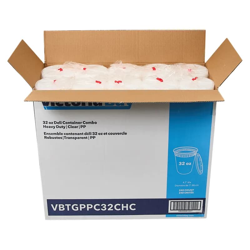 Victoria Bay Deli Container Base & Lid Combo 32 OZ PP Clear Round Heavy Duty 240/Case