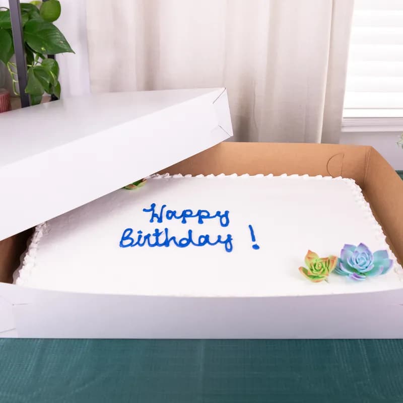 Bakery Box Full Size 26X18X4 IN Clay-Coated Paperboard White Rectangle Lock Corner 2-Piece 25/Case