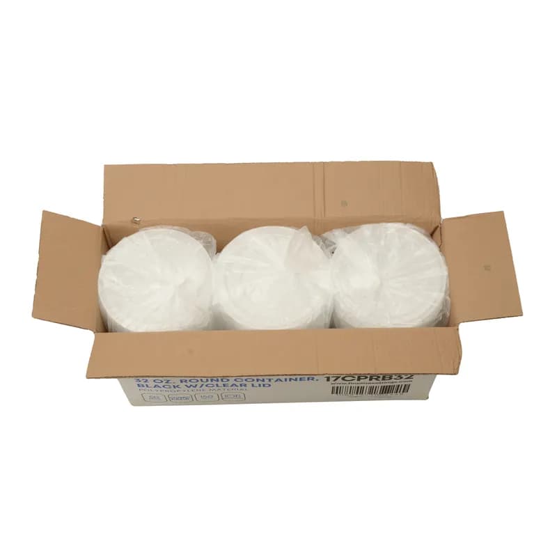 Take-Out Container Base & Lid Combo 32 OZ PP Black Round Microwave Safe 150/Case