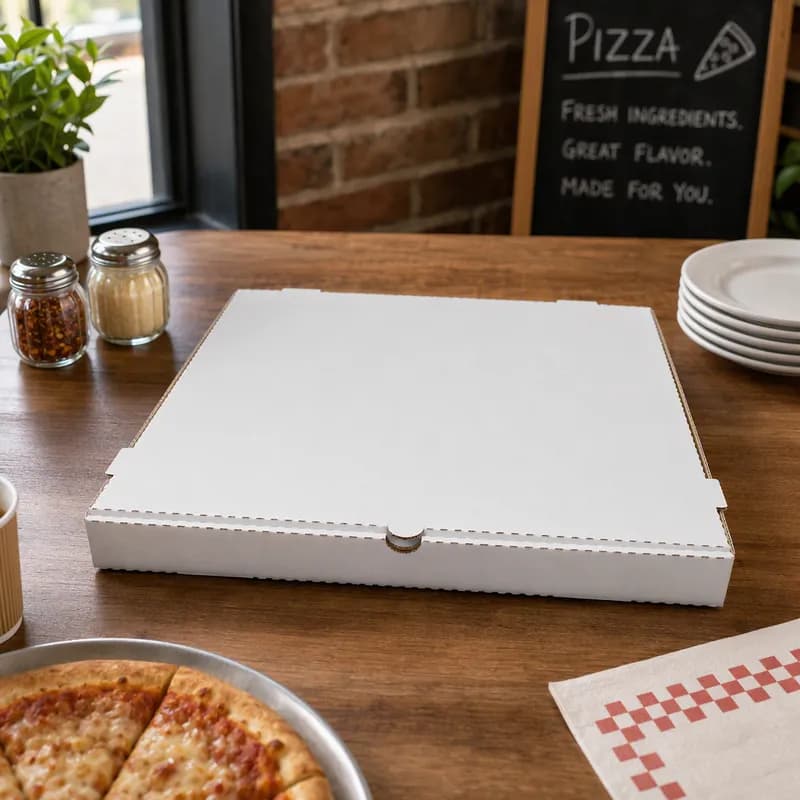 Pizza Box 20X20X1.88 IN Corrugated Cardboard White Kraft Plain B-Flute 25/Case