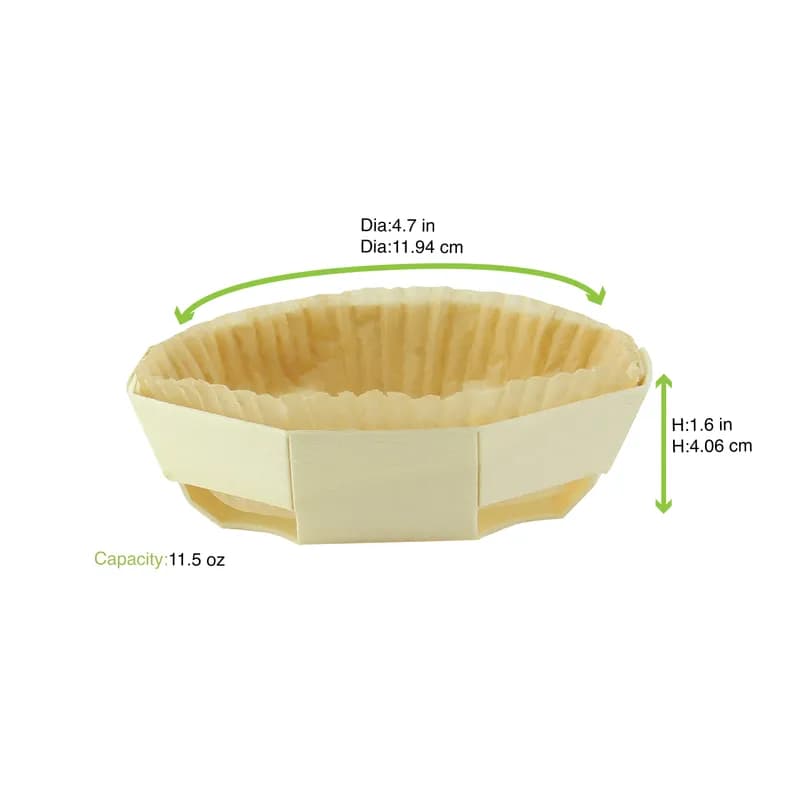 Baking Mold 4.7X1.6 IN Wood Natural Round With Liner 25 Count/Pack 4 Packs/Case 100 Count/Case