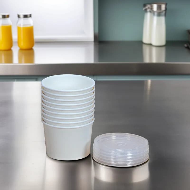 Food Container With Polypropylene (PP) Lid 16 OZ Paperboard White Squat Microwave Safe Moisture Resistant 250/Case