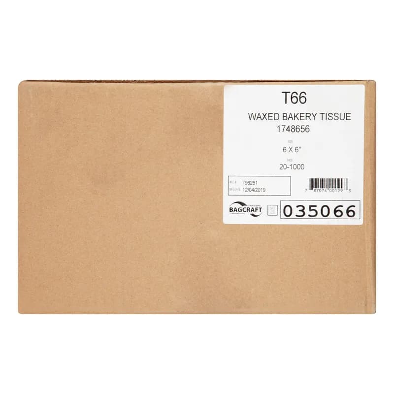 Bagcraft® BakeryWax Sheet 6X6 IN Dry Wax Paper Economy White Flat Pack 1000 Sheets/Pack 20 Packs/Case 20000 Sheets/Case
