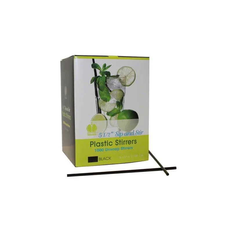 Poly King® Sip Stirrer Straw 5.5 IN Black 10000/Case