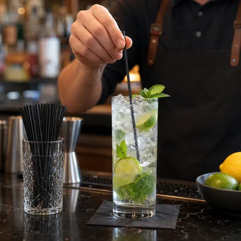 Poly King® Cocktail Stirrer Sip Stirrer 8 IN Black Unwrapped 5000/Case
