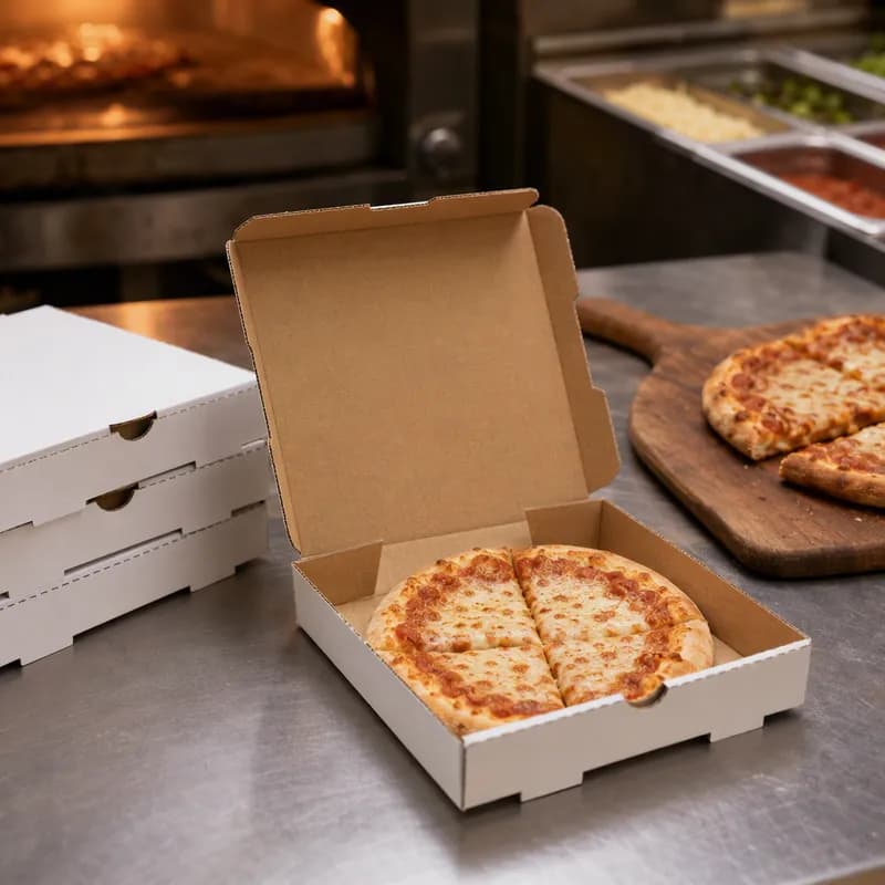Pizza Box 8X8X1.75 IN Corrugated Cardboard White Kraft Square B-Flute Microwave Safe Oven Safe 50 Count/Bundle