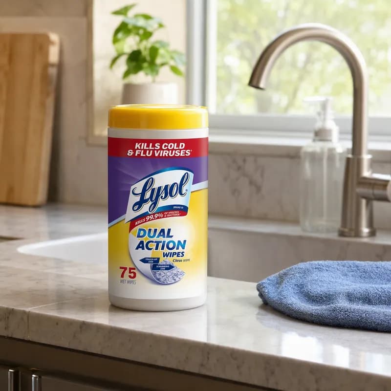 Lysol® Citrus Scent Disinfectant 7X8 IN Wipes Dual Action Ready to Use 75 Sheets/Pack