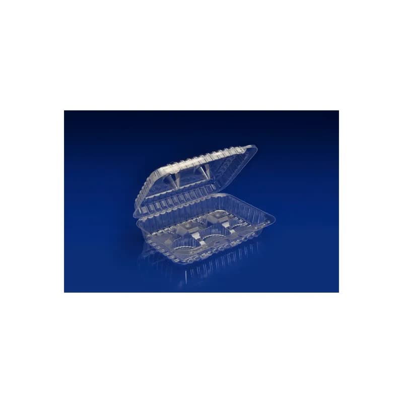 Cupcake Hinged Container 6 Compartment Clear Rectangle Low & Slim Profile 300/Case