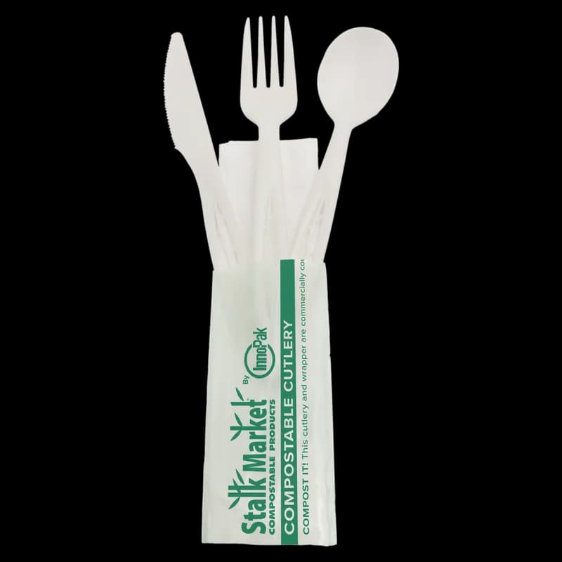 Stalk Market Cutlery Kit 6.5 IN CPLA White Heavyweight Individually Wrapped With Napkin,Napkin 250/Case
