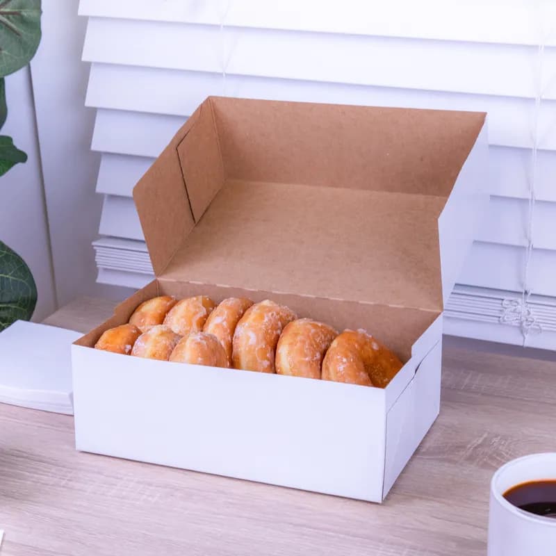 Donut Box 10X6.25X3.5 IN SBS Paperboard White Rectangle Automatic 200/Case