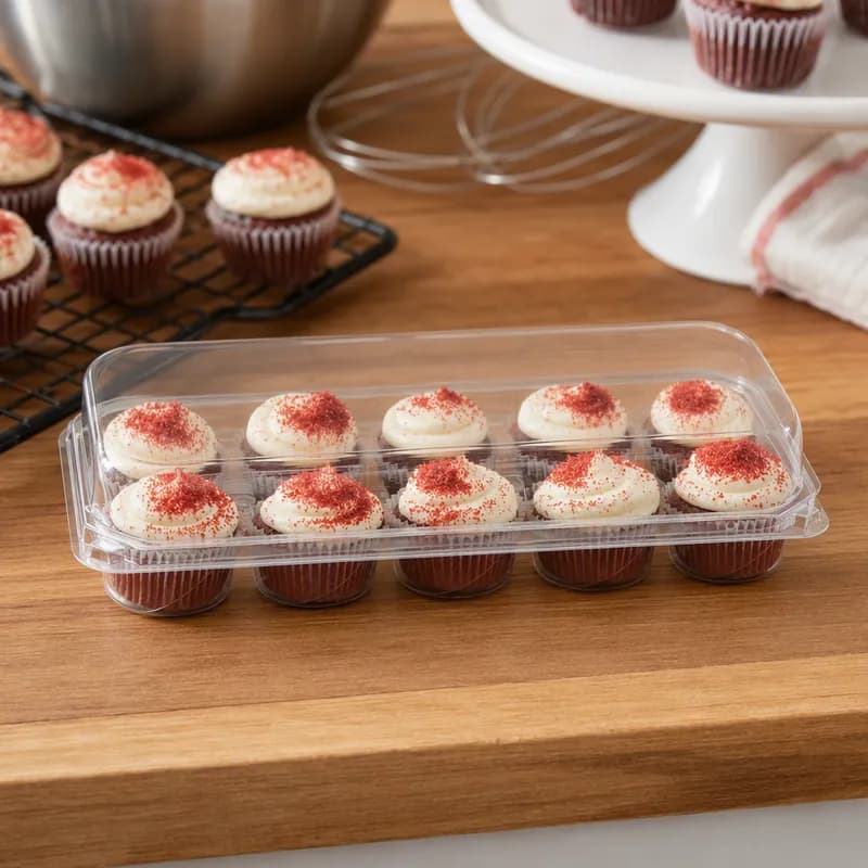 The BOTTLEBOX ® Mini Muffin Container 5.5X9.37X1.53 IN 10 Compartment PET Clear Rectangle Freezer Safe 150/Case