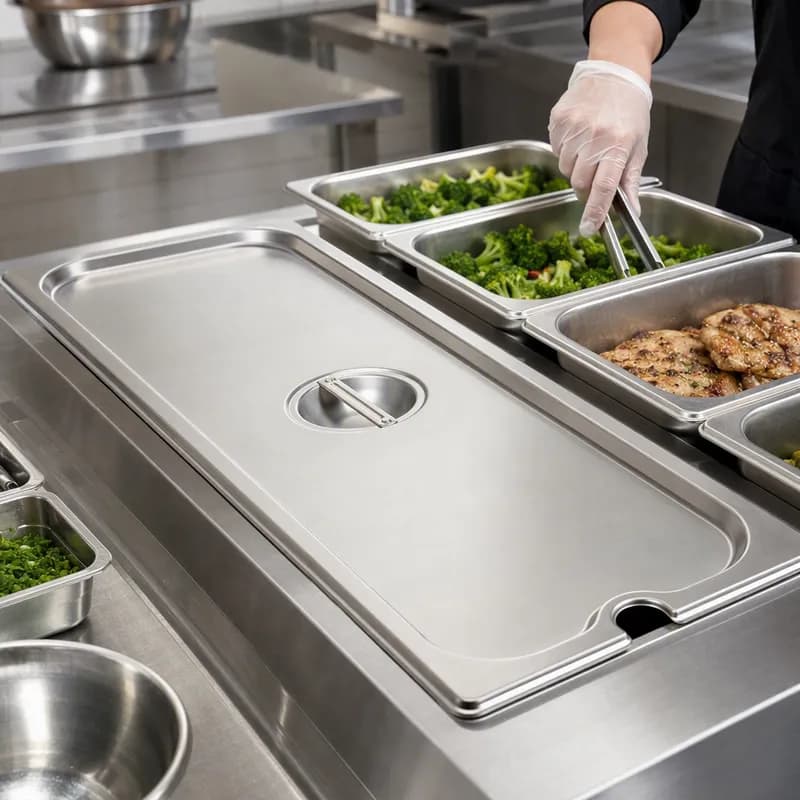Pan Cover Half Size 20.88X6.38X1.0 IN Stainless Steel Rectangle Notched Long 1/Each