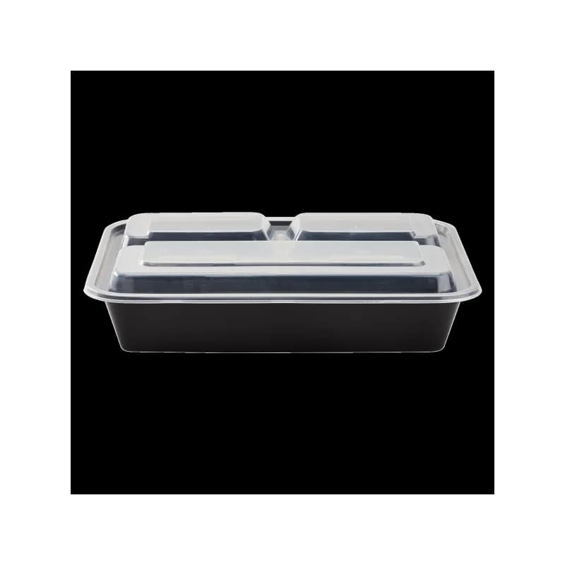 Karat® 32 OZ 3 Compartment PP Black Rectangle Microwave Safe 150/Case