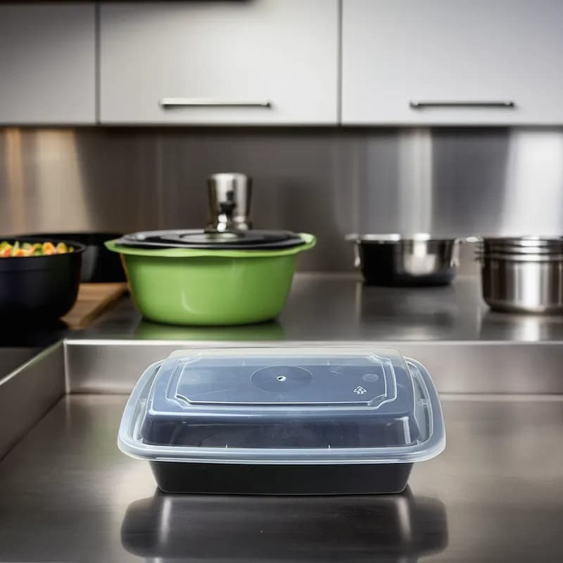 Take-Out Container Base & Lid Combo 24 OZ Black Rectangle 150/Case