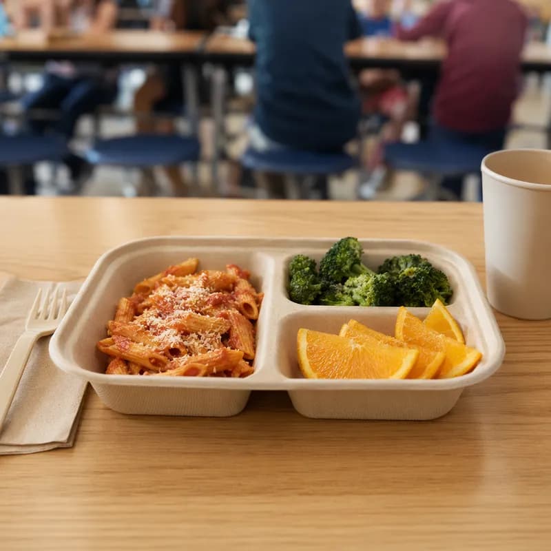 Cafeteria & School Lunch Tray Base 10X7.5X1.5 IN 3 Compartment Pulp Fiber Kraft Rectangle 400/Case