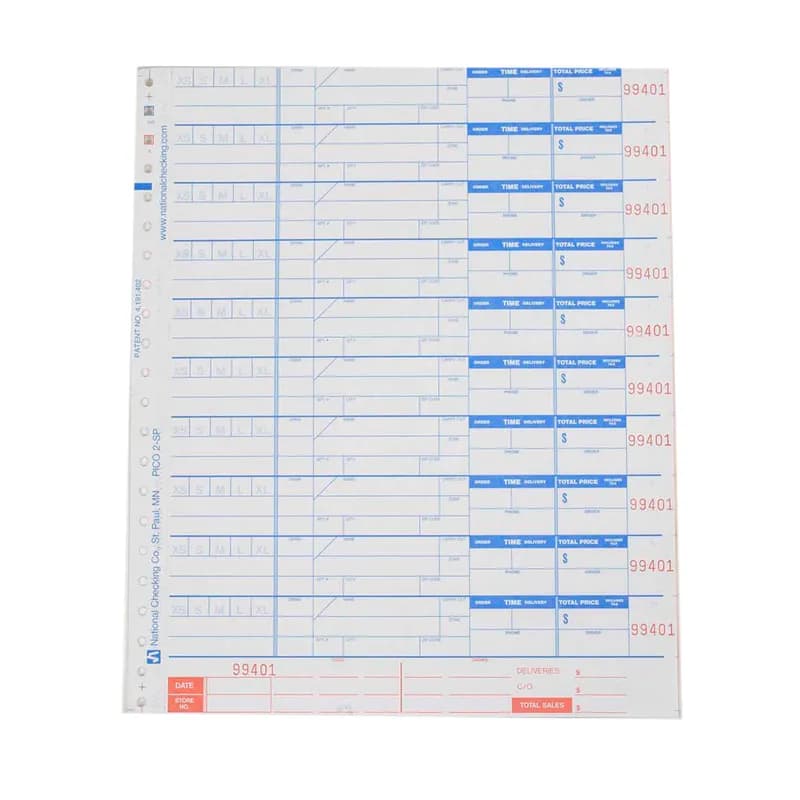 Pizza Delivery Form 9.25X11 IN Paper White 4-Part Large Shrink Wrapped 3000/Case