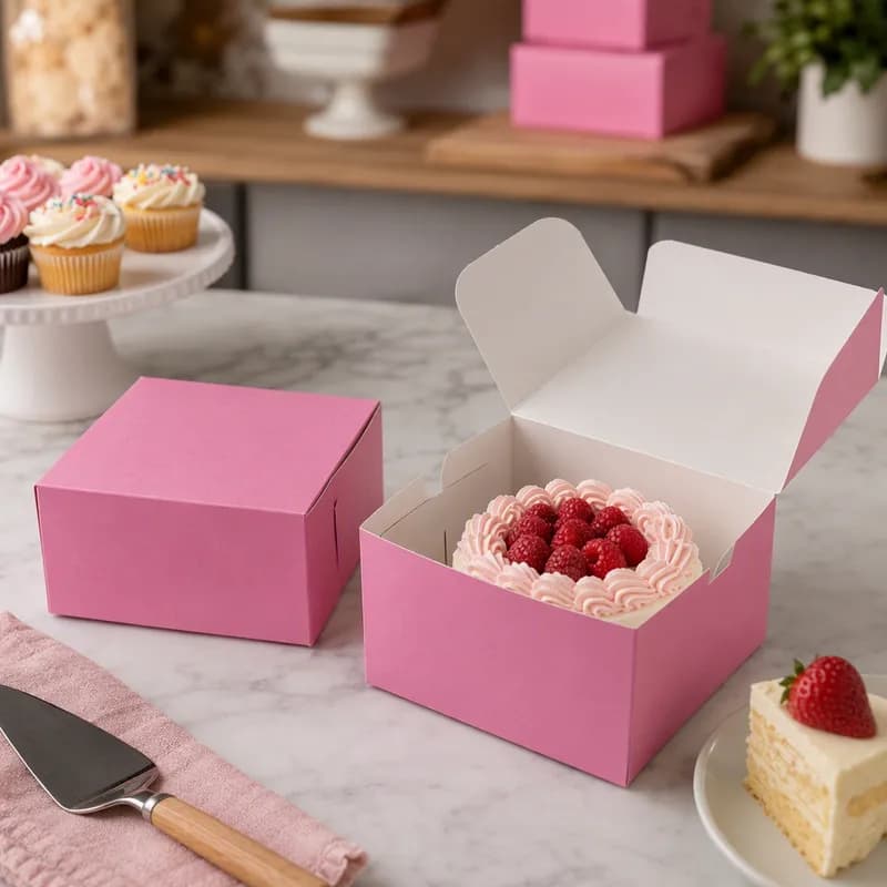 Bakery Box 7X7X4 IN Pink Square 200/Case