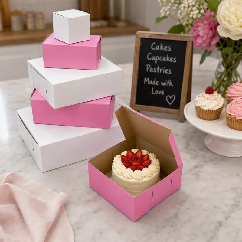 Bakery Box 9X9X3 IN Pink Square 100/Case