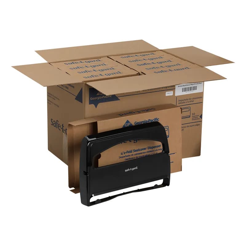 Safe-T-Gard® Toilet Paper & Seat Cover Dispenser 11.75X2.5 IN Black 1/2 Fold 1/Each