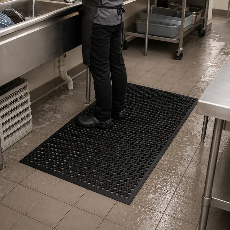 Drainage Mat 60X36 IN Black Rubber With Vinyl Foam Backing 1/Each