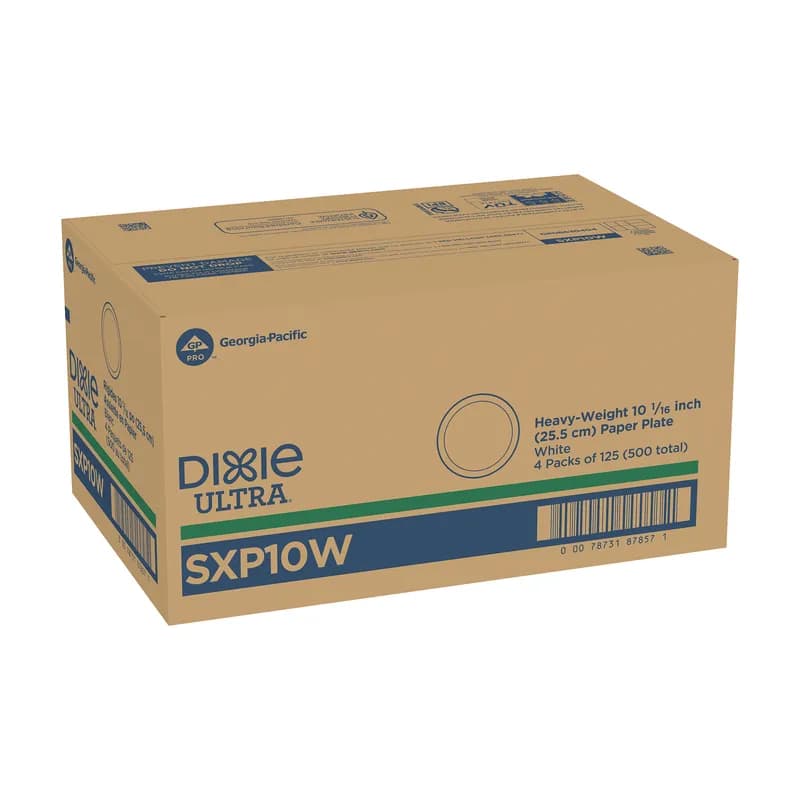 Dixie® Ultra Plate 10.25 IN Paper White Round 125 Count/Pack 4 Packs/Case 500 Count/Case