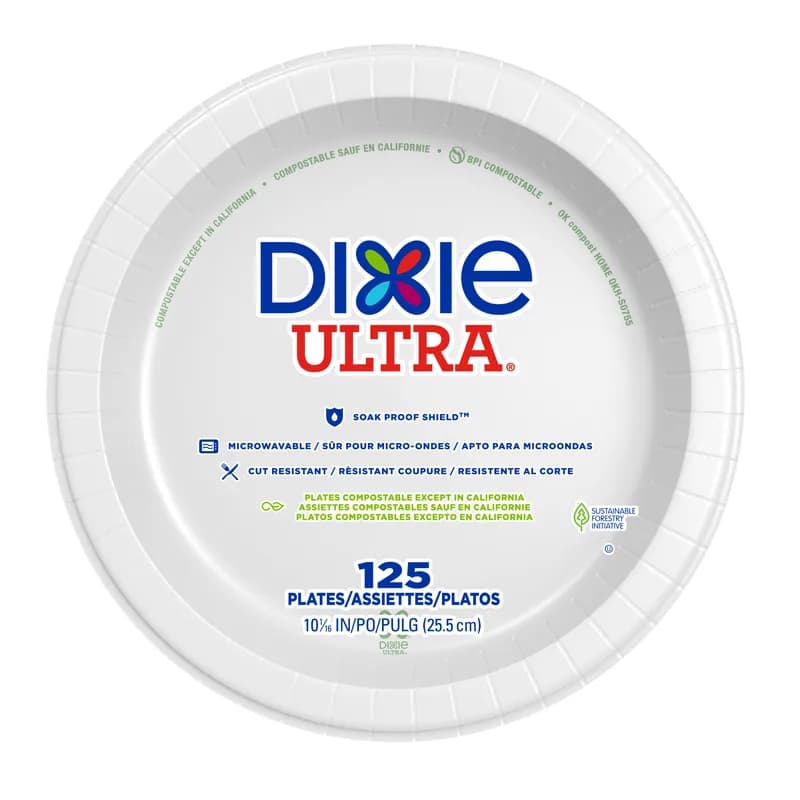 Dixie® Ultra Plate 10.25 IN Paper White Round 125 Count/Pack 4 Packs/Case 500 Count/Case
