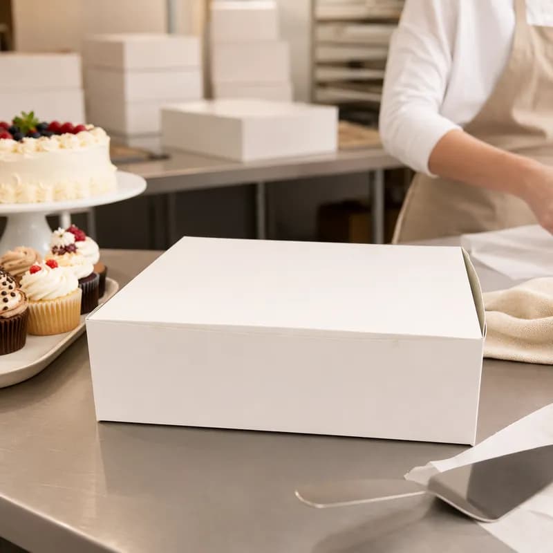 Bakery Box 1/4 Size 14X10X4 IN White Rectangle Lock Corner 100/Case