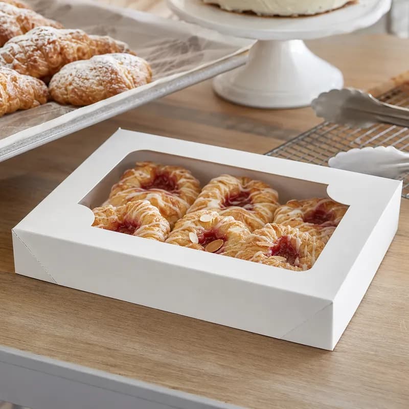 Bakery Box Top 1/2 Size Chipboard White With Window 100/Case