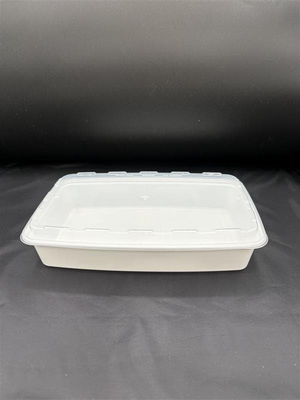 CuBEware Take-Out Container Base & Lid Combo 48 OZ Plastic White Rectangle 100/Case