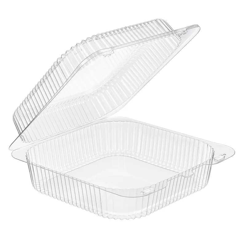 Essentials Salad Take-Out Container Hinged With Dome Lid 9X9.5X3.5 IN RPET Clear Square Bar Lock 200/Case