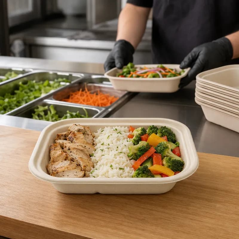 Take-Out Container Base 8X6X1.5 IN Pulp Fiber Kraft Rectangle 400/Case