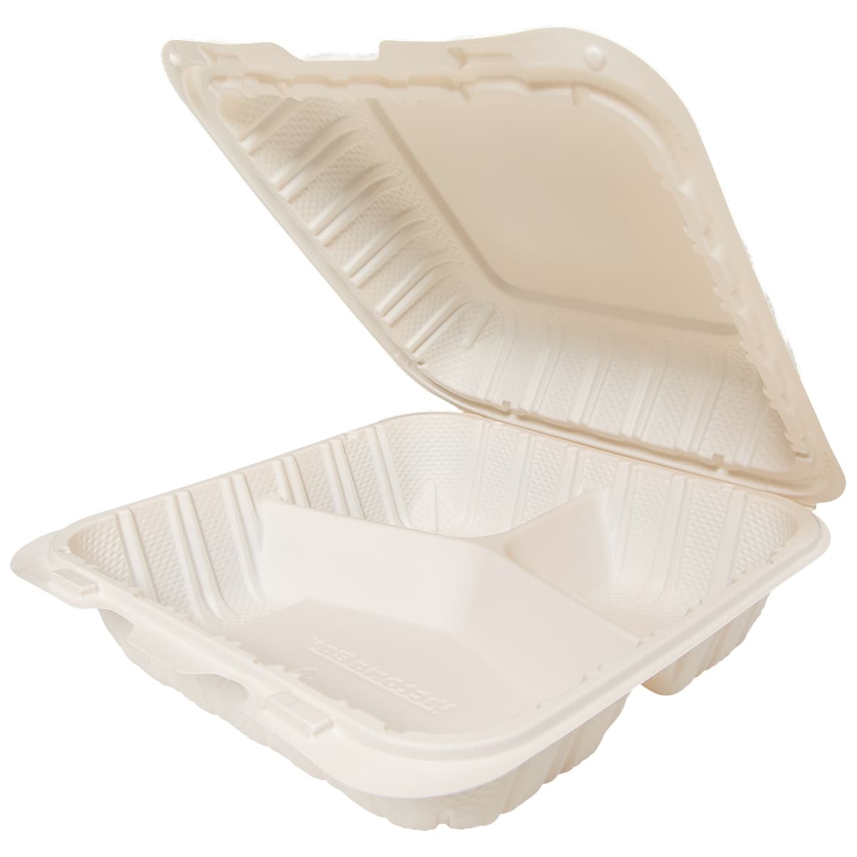 Victoria Bay Take-Out Container Hinged 8X8X3 IN 3 Compartment MFPP Ivory Square Freezer Safe Microwave Safe 150/Case