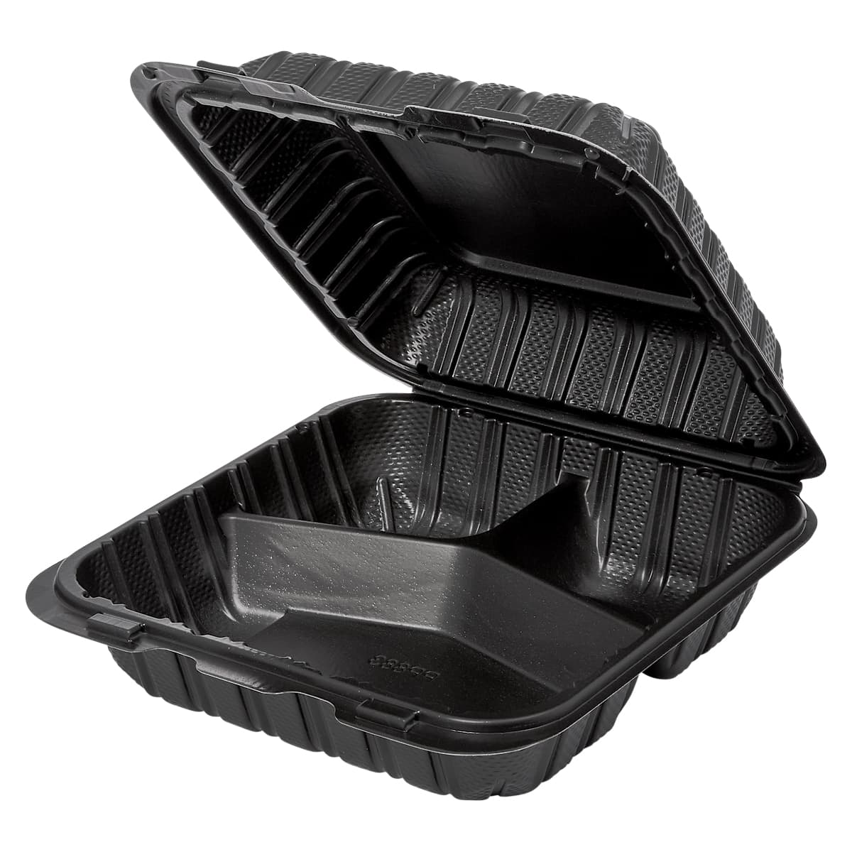 Victoria Bay Take-Out Container Hinged 8X8X3 IN 3 Compartment MFPP Black Square Freezer Safe Microwave Safe 150/Case