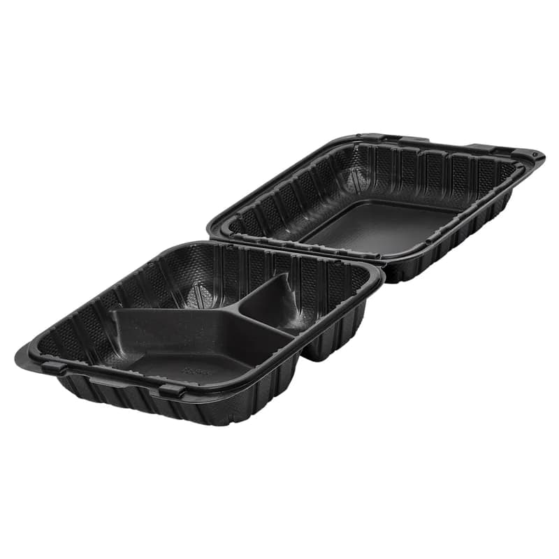 Victoria Bay Take-Out Container Hinged 8X8X3 IN 3 Compartment MFPP Black Square Freezer Safe Microwave Safe 150/Case