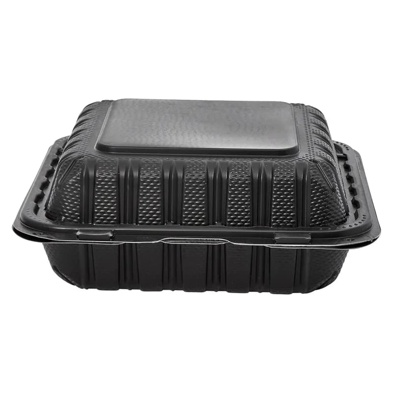 Victoria Bay Take-Out Container Hinged 8X8X3 IN 3 Compartment MFPP Black Square Freezer Safe Microwave Safe 150/Case