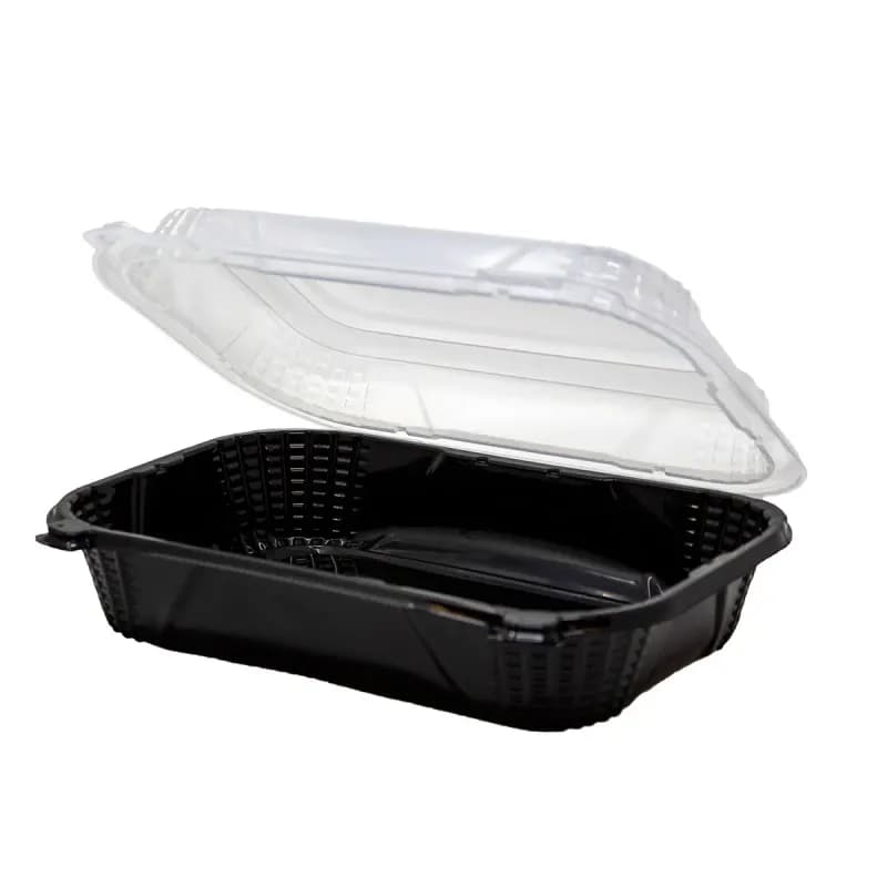 ProView Take-Out Container Hinged Large (LG) 9X7X3 IN PP Black Rectangle 300/Case