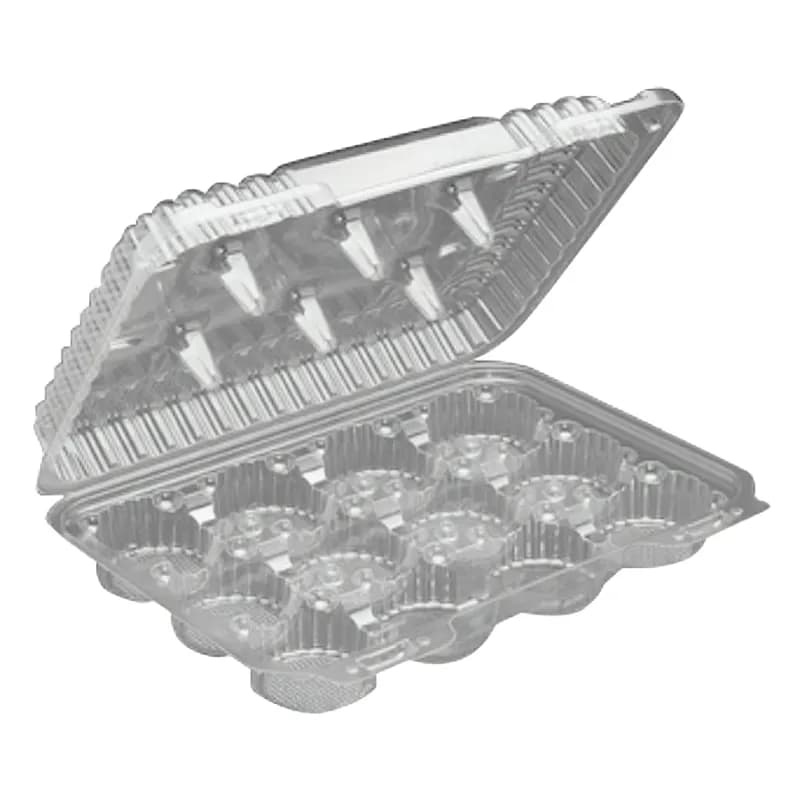 Mini Cupcake Hinged Container 12 Compartment Plastic Clear 250/Case