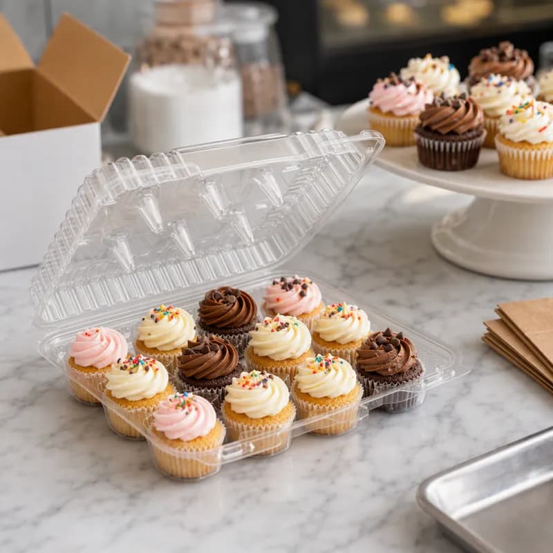 Mini Cupcake Hinged Container 12 Compartment Plastic Clear 250/Case
