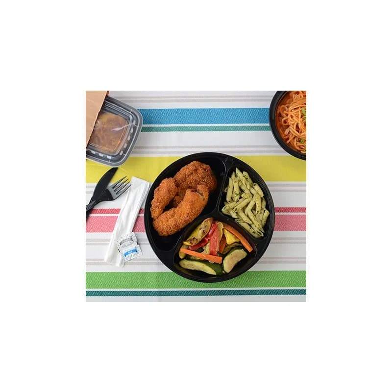 Take-Out Container Base & Lid Combo 48 OZ Black Round Microwave Safe 150/Case
