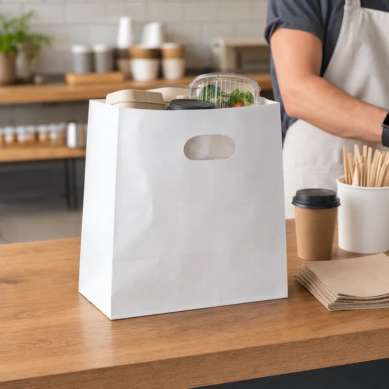 Bag 11X6X11 IN White With Die Cut Handle Closure Reinforced 500/Pack
