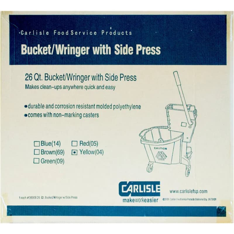 Mop Bucket & Wringer 18.50X16.50X16.50 IN 26 QT PP Yellow Side Press Durable 1/Each