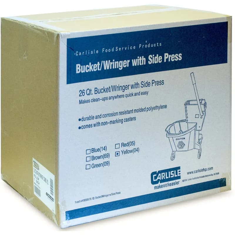 Mop Bucket & Wringer 18.50X16.50X16.50 IN 26 QT PP Yellow Side Press Durable 1/Each